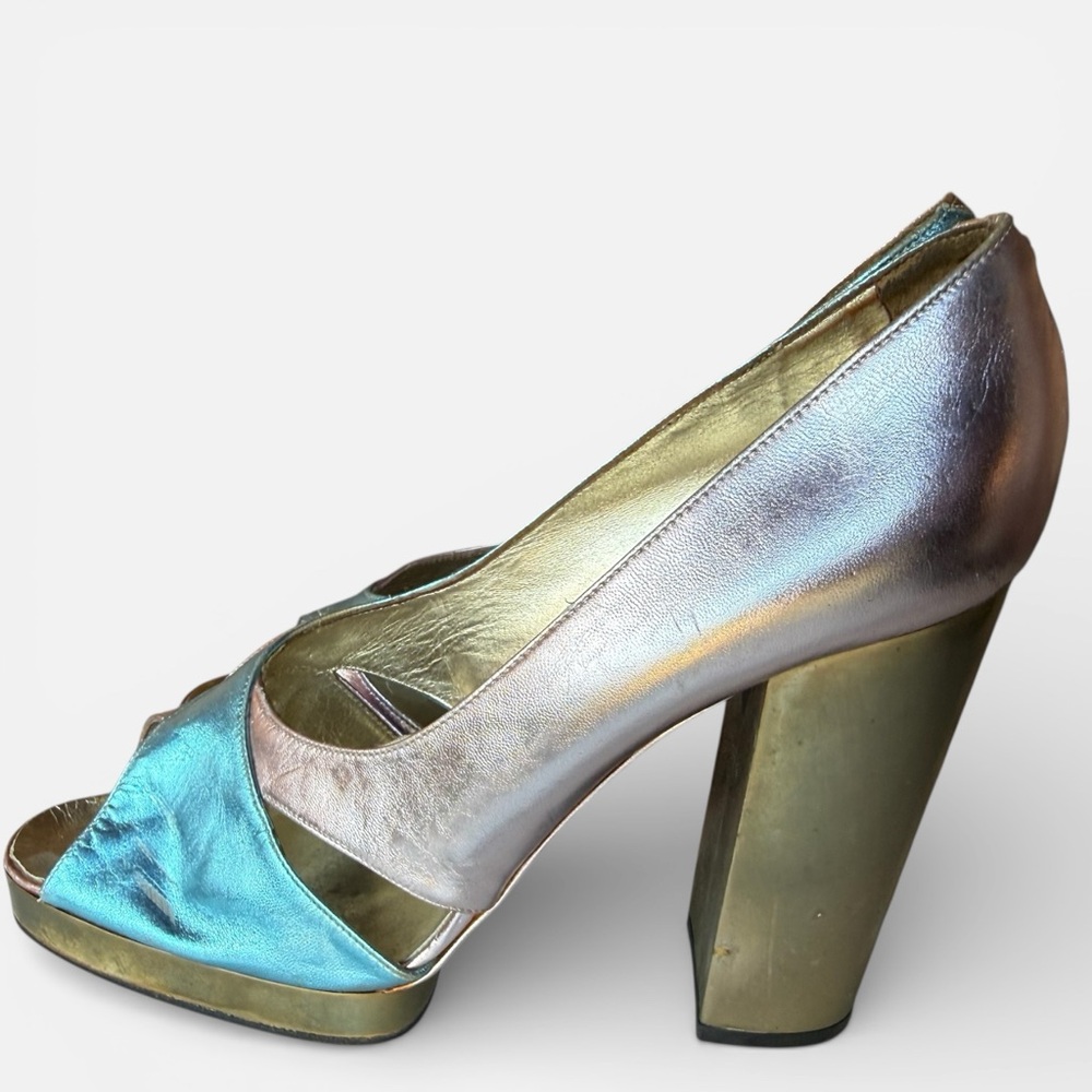 Vintage 70’s Disco pink and blue metallic leather platforms 39N